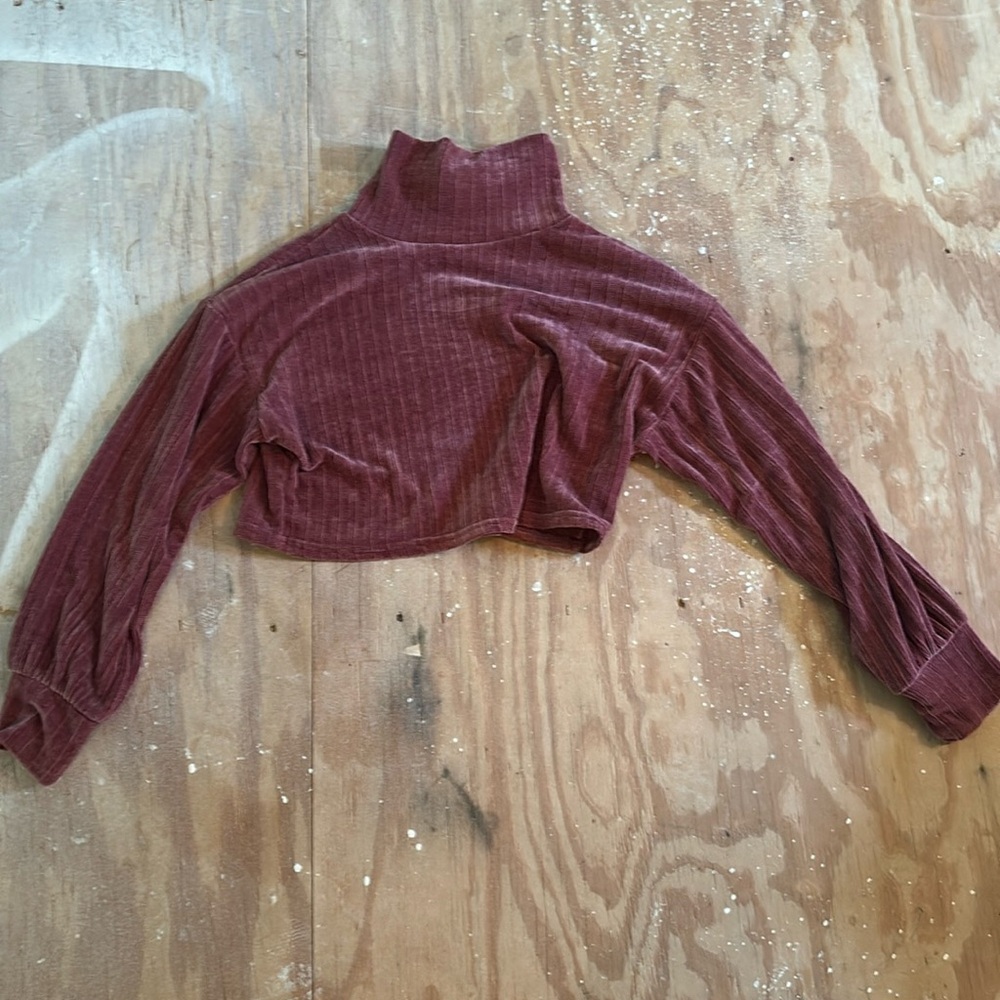Dark red/purple, soft velvety, cropped turtleneck sweater